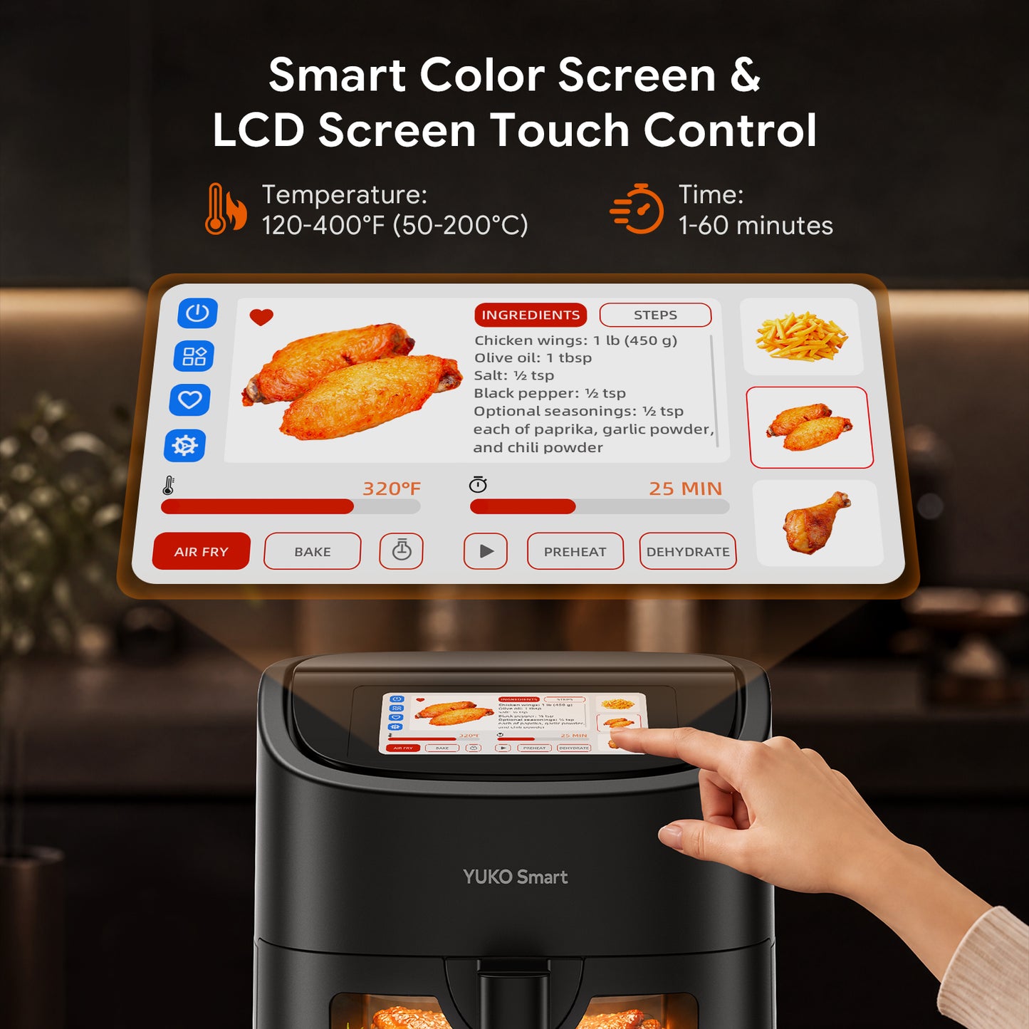 YUKO Smart 6.3QT LCD Touchscreen Air Fryer