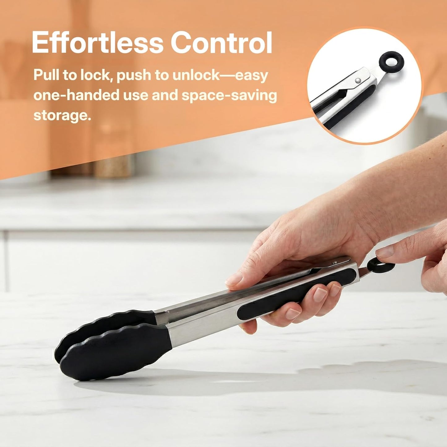 2 Pack Black Kitchen Tongs, Stainless Steel Heat Resistant Food Tongs for Cooking, Non Scratch Silicone Tip for Pans, Strong Grip, Grab Food, Toss Salad, 9 + 12 Inch
