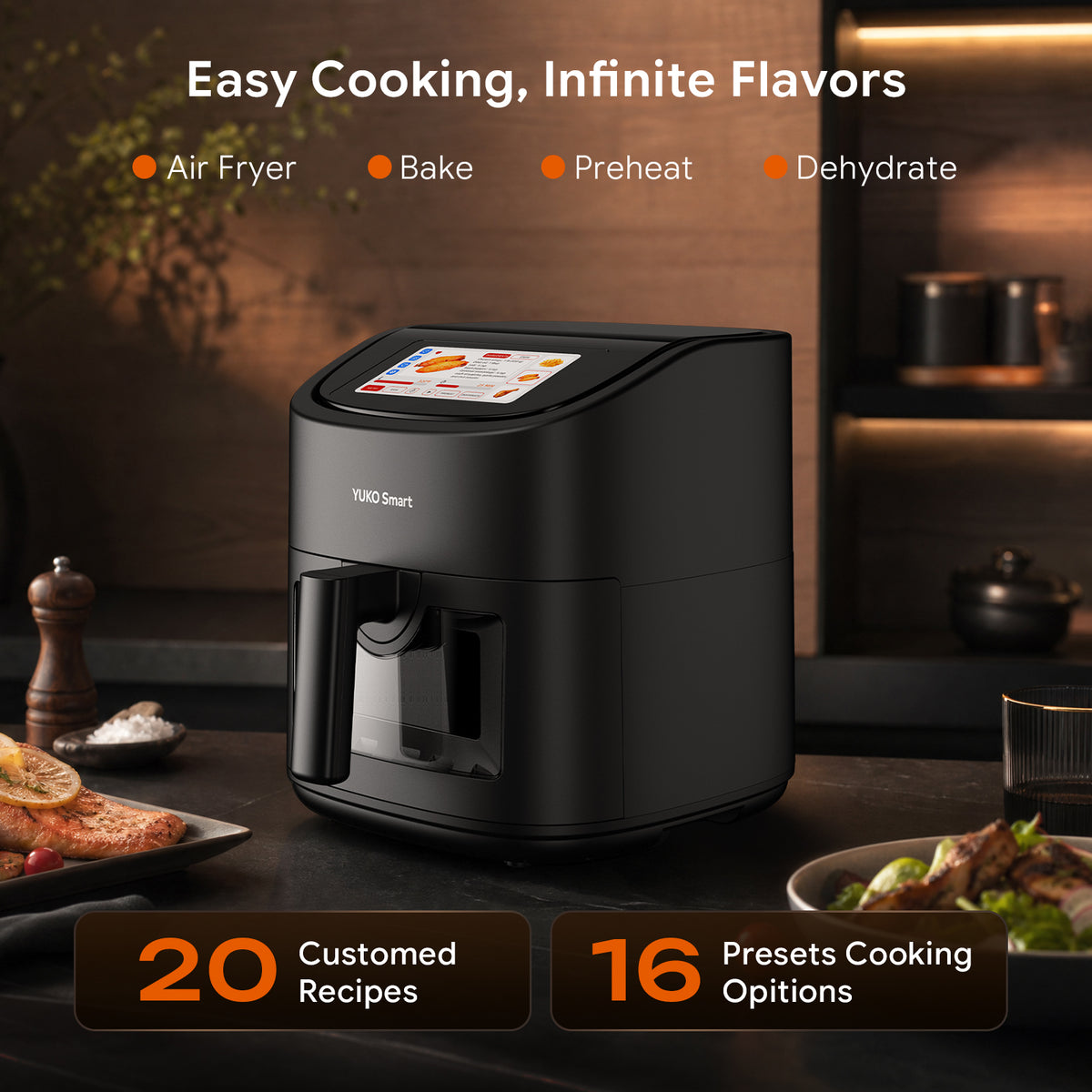 YUKO Smart 6.3QT LCD Touchscreen Air Fryer