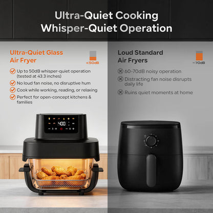 Non-Toxic Glass Air Fryer, Dual Capacity 6.3QT & 4.4QT with Glass Baskets & Lids, PFAS & PFOA-Free, 8-in-1 Portable Air Fryer, Dishwasher Safe
