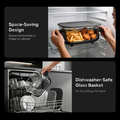 Non-Toxic Glass Air Fryer, Dual Capacity 6.3QT & 4.4QT with Glass Baskets & Lids, PFAS & PFOA-Free, 8-in-1 Portable Air Fryer, Dishwasher Safe