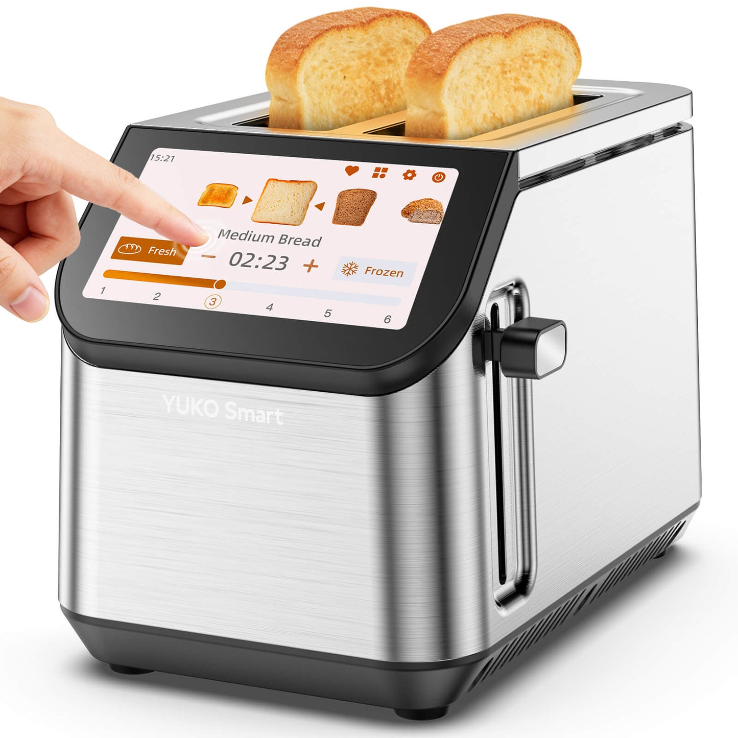 Smart 2 Slice Wide Slot Toaster | Stainless Steel with LCD Touch Screen, Memory Function, 10 Bread Types, 6 Shade Settings, Fast Even Toasting & Removable Crumb Tray, 900W