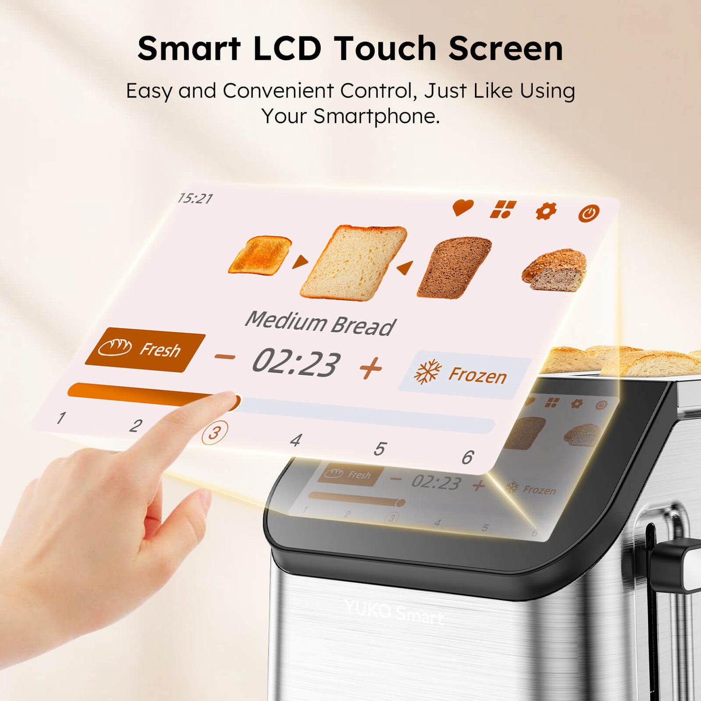 Smart 2 Slice Wide Slot Toaster | Stainless Steel with LCD Touch Screen, Memory Function, 10 Bread Types, 6 Shade Settings, Fast Even Toasting & Removable Crumb Tray, 900W
