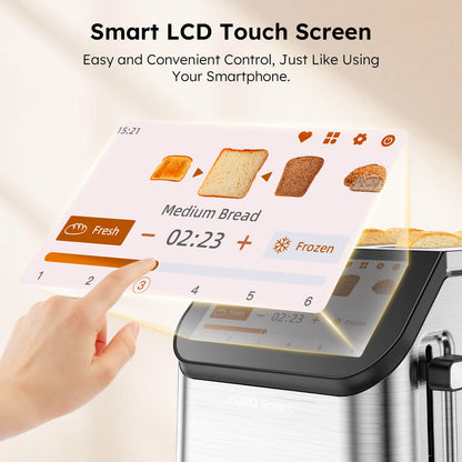 Smart 2 Slice Wide Slot Toaster | Stainless Steel with LCD Touch Screen, Memory Function, 10 Bread Types, 6 Shade Settings, Fast Even Toasting & Removable Crumb Tray, 900W
