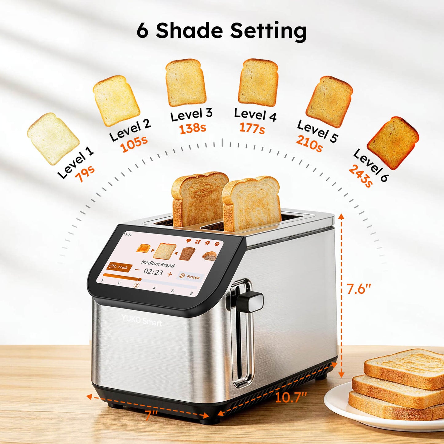 Smart 2 Slice Wide Slot Toaster | Stainless Steel with LCD Touch Screen, Memory Function, 10 Bread Types, 6 Shade Settings, Fast Even Toasting & Removable Crumb Tray, 900W