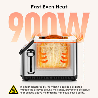 Smart 2 Slice Wide Slot Toaster | Stainless Steel with LCD Touch Screen, Memory Function, 10 Bread Types, 6 Shade Settings, Fast Even Toasting & Removable Crumb Tray, 900W