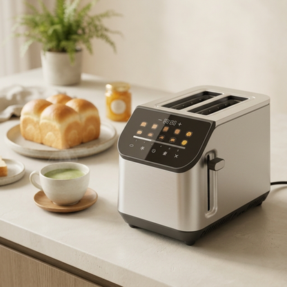 YUKO Smart LED toaster in a modern kitchen creating golden breakfast toast